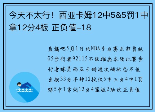 今天不太行！西亚卡姆12中5&5罚1中拿12分4板 正负值-18